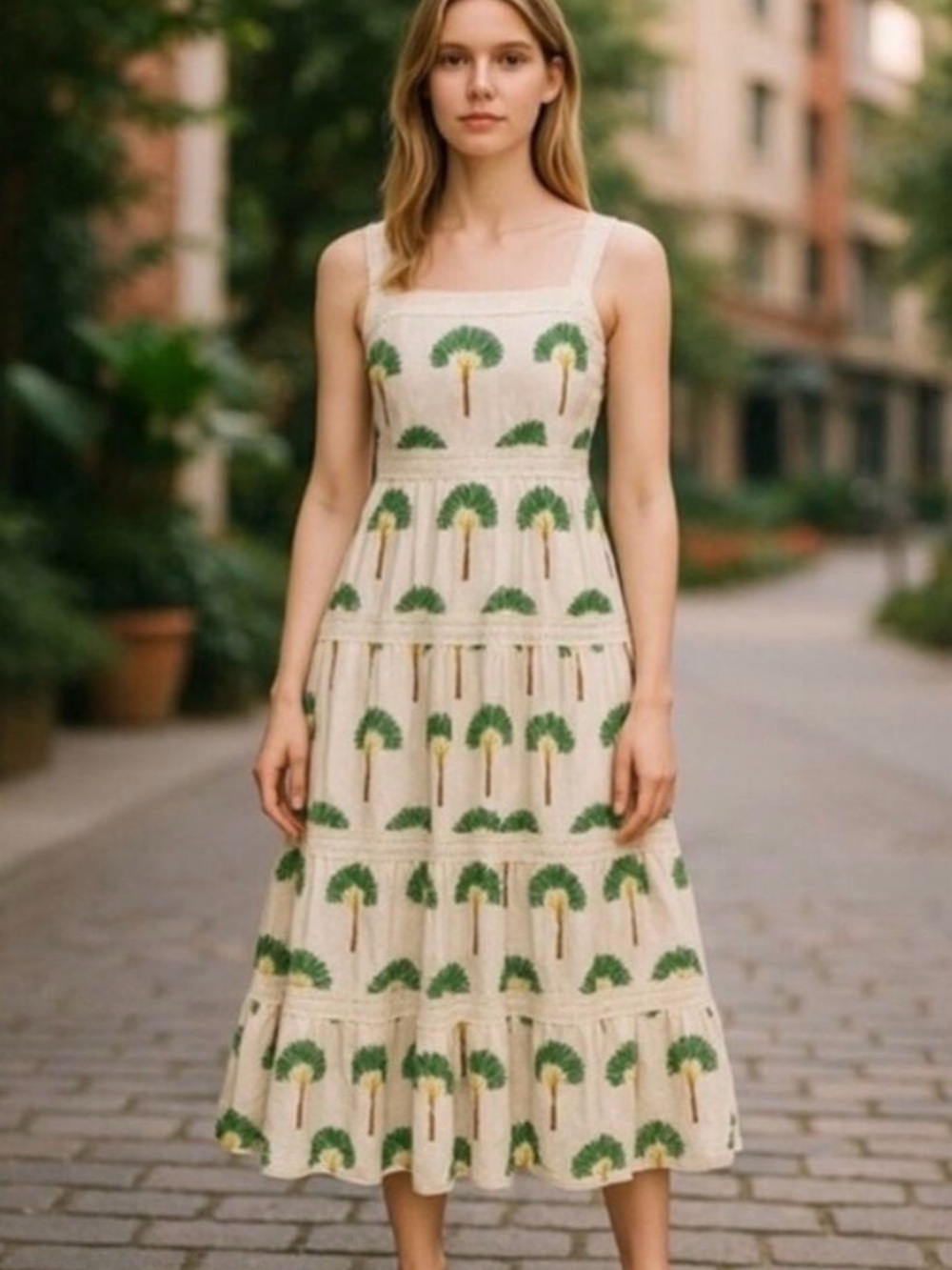 Calypso St Barth Midi Dress with Green Tree Print